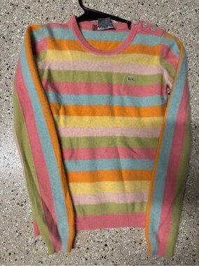 Lacoste Pastel Multistripe Crewneck Sweater with Shoulder Buttons